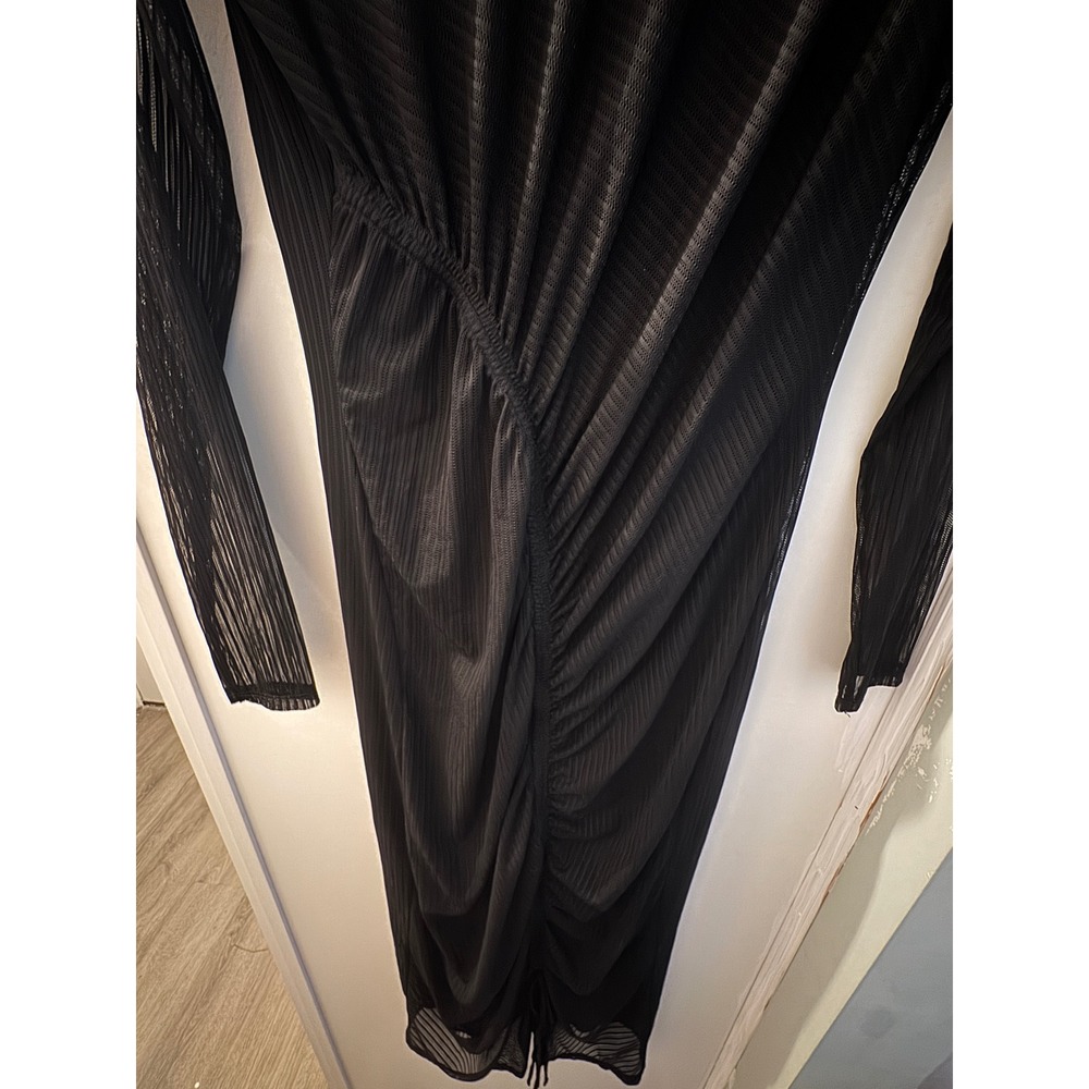 Ted Baker London Black Mesh Ruched Midi Dress Long Sleeve‎ Chevron Size 2 - Picture 6 of 6